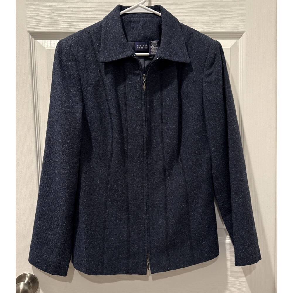 Hillard & Hanson Women's Wool Blend Herringbone Full Zip Blazer Jacket Career 12
